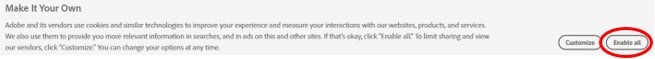 Enable cookies Adobe