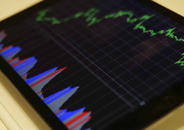 Mobile financial trading app showing stock market graphs and data for investment management.
