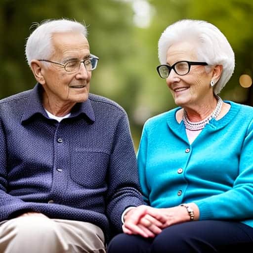 Elderly couple smiling outdoors, senior financial planning, asset management for retirees, happy seniors discussing wealth strategy.