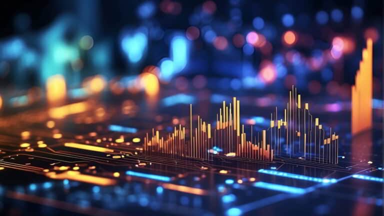 Futuristic financial data chart representing investment analysis and asset management.