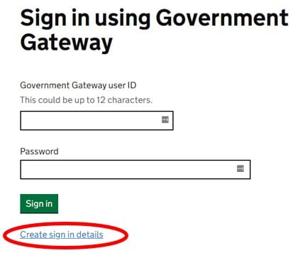 Sign in Government Gateway