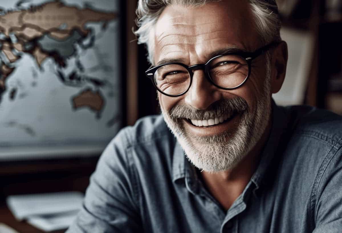 Senior businessman with glasses smiling, representing trust in Consilium Asset Management services.