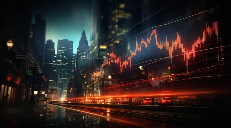 Dynamic financial chart overlay on cityscape for Consilium Asset Management.