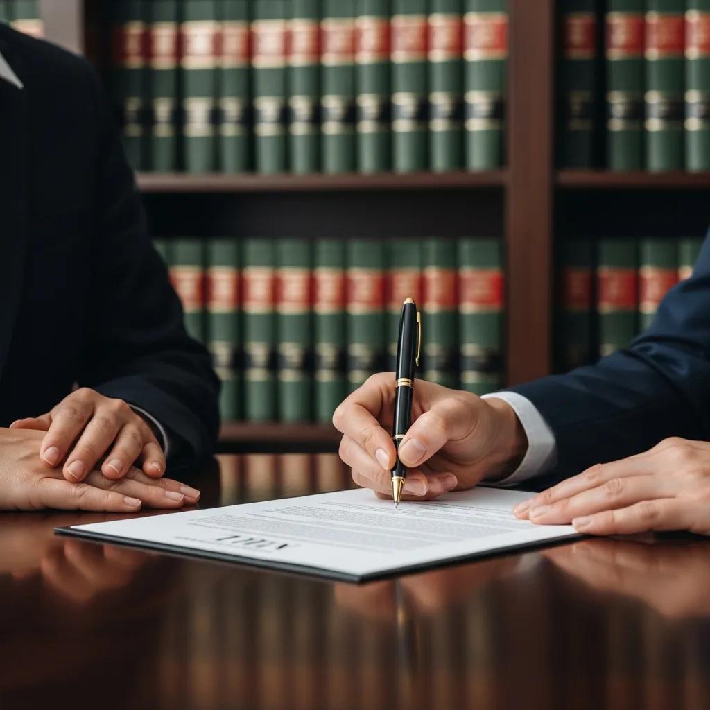 Person signing a will in a professional office setting